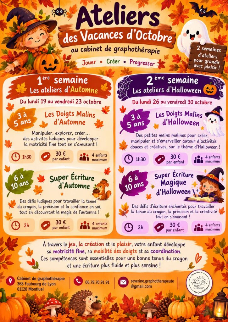 Ateliers d'automne et d'Halloween 2026 – graphothérapie Montluel